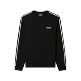 Buzo de cuello redondo Armani EA7, color negro, con bandas laterales en las mangas que presentan el logo de la marca repetido y un parche con el logo en el pecho.
