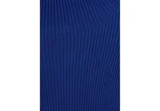 Jersey de punto canalé azul eléctrico, con cuello alto, manga larga y diseño ajustado.