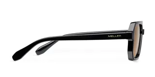 Lentes de sol con montura negra de diseño aviador contemporáneo, con doble puente estructural y lentes polarizadas en tono marrón.