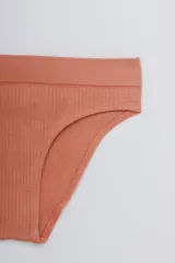 Bombacha de bikini color vino tinto, tiro bajo, confeccionada en tejido de punto canalé.