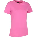 Remera de algodón de corte clásico y cuello redondo, con mangas cortas y etiqueta pequeña de la marca en el ruedo.