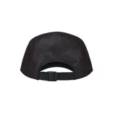 Gorra tipo camp cap Supreme en color negro con tejido de malla metálica, visera curvada y parche con el logo de la marca en el panel frontal.