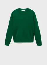 Jersey de punto fino color verde, con cuello redondo y diseño recto de manga larga.
