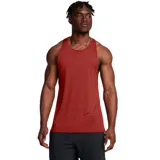 Musculosa deportiva Under Armour de la línea Vanish, color rojo ladrillo, con cuello redondo y logo de la marca estampado en el centro del pecho. Confeccionada en tejido técnico elástico y transpirable con tecnología de control de olores.