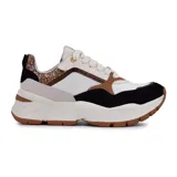 Championes deportivos Via Marte modelo Cora, con capellada de cuero sintético en color blanco, negro, marrón y beige. Detalles en glitter en el talón.