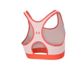 Top deportivo Under Armour celeste con contorno verde, espalda deportiva y logo en la banda inferior.