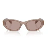 Lentes de sol Miu Miu modelo A03, con armazón de acetato color marrón claro translúcido, forma ovalada y lentes tonalizados a juego.