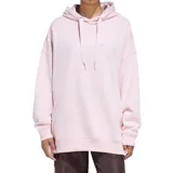 Canguro Adidas de corte holgado en color rosa, con capucha ajustable mediante cordones y logo de la marca bordado en el pecho. Presenta puños y ruedo acanalados.