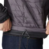 Campera acolchada Columbia Silver Falls con capucha y aislamiento sintético, color gris y negro. Tiene cierre frontal, bolsillos laterales con cierre, puños elásticos y dobladillo ajustable con cordón. Se puede guardar en su propio bolsillo.
