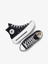 Championes Converse Chuck Taylor All Star Lift de caña alta, color negro con detalles en blanco. Plataforma alta con suela de goma.