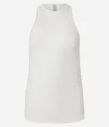 Musculosa de algodón con elastano, de tejido acanalado (rib) y diseño con escote halter. Presenta un ajuste al cuerpo y detalle de drapeado lateral.