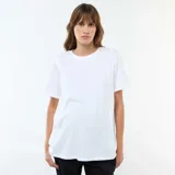 Camiseta básica blanca de manga corta y cuello redondo, con diseño holgado ideal para lactancia y maternidad.