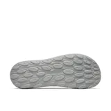 Slip on Merrell modelo Hut Moc 2, de diseño acolchado en color gris cemento con detalle de talón plegable en color azul. Presenta una estructura ligera con suela de EVA y refuerzos elásticos para facilitar su colocación.