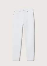 Jeans estilo mom-fit de tiro alto, confeccionados en tejido de algodón. Presentan diseño de cinco bolsillos, trabillas para cinturón y cierre frontal con cremallera y botón.