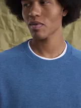 Buzo de cuello redondo confeccionado en tejido fleece, de corte clásico y manga larga, con puños y ruedo acanalados.