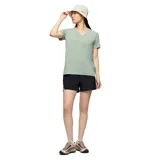 Short deportivo negro ligero para mujer, con cintura alta elástica y forro interior tipo short de ciclista.