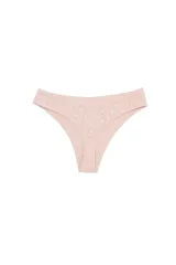 Bombacha tipo colaless de algodón color beige con estampado de pequeños lunares blancos. Presenta un diseño de tiro medio con costuras suaves para mayor comodidad.