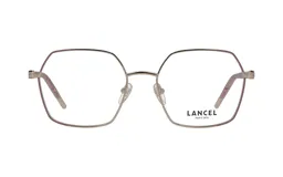 Armazón para lentes Lancel 90026 col 3, de metal color plateado con detalles en rosa. Diseño geométrico octogonal.