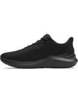 Championes de running Under Armour modelo Phade RN 3, color negro. Presentan una parte superior de malla ligera y transpirable con soporte estratégico, entresuela con amortiguación de EVA y suela de goma resistente con ranuras flexibles.