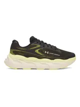 Championes Under Armour HB Runner 2, de color negro con detalles en amarillo fluor y suela chunky esculpida en tono claro con acentos amarillos.