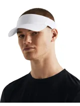 Visera deportiva Under Armour Velociti blanca con logo gris.