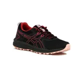 Championes de trail running Asics modelo Trail Scout para mujer, color negro con detalles en rosado y rojo.
