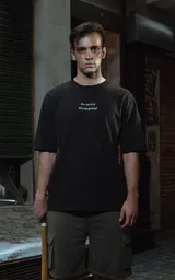 Remera negra de algodón con corte holgado y texto estampado en blanco en el pecho que dice "Au revoir, shoshanna!".