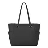 Cartera tipo shopper Guess modelo Granby, color negro con estampado monograma de la marca. Cuenta con doble asa de hombro, cierre superior y un monedero pequeño extraíble con logo metálico plateado.