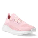Championes deportivos de tejido de punto color rosado, con cordones al tono y suela blanca de goma.