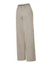 Pantalón Moani RKF de tiro medio, corte recto y calce regular, color beige, confeccionado en algodón orgánico. Cuenta con bolsillos laterales y cierre frontal con botón.