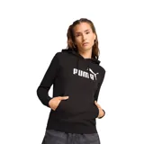 Buzo tipo canguro Puma de color negro, con capucha ajustable, bolsillo frontal y logo de la marca estampado en blanco en el pecho.
