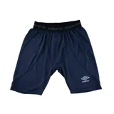 Calza deportiva térmica de hombre, color azul marino, con cintura elástica con logo Umbro repetido y logo Umbro estampado en la pierna derecha.