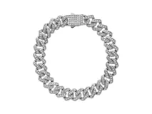 Pulsera de acero plateado con eslabones tipo Miami Cuban Link, engarzada con micropavé de circonias.
