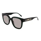 Lentes de sol Lancel modelo 91050 con armazón grueso de acetato verde oscuro y lentes ahumados. Presenta el nombre de la marca en letras doradas sobre las patillas.