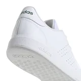 Championes Adidas Advantage Base 2.0 de cuero sintético blanco con perforaciones laterales, cordones y suela de goma.