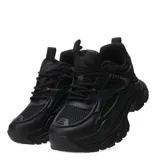 Championes urbanos de estilo chunky, completamente blancos, con diseño de paneles superpuestos en malla y material sintético, cordones al tono y suela de plataforma dentada.