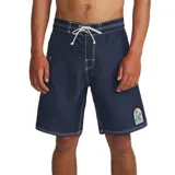 Short de baño azul marino Katin modelo Waterman, con costuras a contratono en blanco, cordón de ajuste en la cintura y un parche estampado en la pierna izquierda.