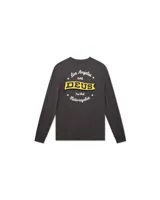 Remera de manga larga gris oscuro con cuello redondo y logo Deus Ex Machina estampado en el pecho.