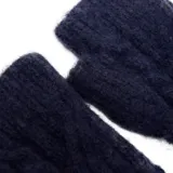 Guantes sin dedos de tejido de punto con diseño de ochos en color azul oscuro.
