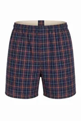 Pack de tres boxers de tela tipo woven de la marca Fruit of the Loom. Presentan diseños a cuadros en tonos azul, verde y amarillo, con cintura elástica y corte holgado.