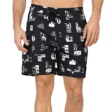 Short de baño Volcom Surge negro con estampado gráfico en blanco y cordón ajustable en la cintura.