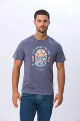 Remera de algodón de calce clásico y cuello redondo, con estampado frontal de temática surf con colores pasteles.