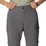 Pantalón convertible de trekking marca Columbia, modelo Silver Ridge Utility Trail, en color gris. Cuenta con diseño de perneras desmontables mediante cremallera para convertirlo en short, bolsillos laterales, bolsillo cargo y protección solar.