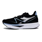 Championes de running Diadora Atomo V7000 de mujer, color negro con entresuela blanca y detalles en celeste y blanco. Diseño aerodinámico con cordones y amortiguación superior.