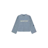 Buzo de cuello redondo Eme Studios modelo Dona Midnight Sky Reverse Crewneck, de diseño a rayas horizontales en tonos azules y blancos, con mangas largas y estampa frontal del logotipo.