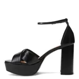 Sandalias de mujer marca Bottero, color blanco, con diseño de tiras cruzadas en el empeine, plataforma delantera y tacón ancho. Incluyen pulsera ajustable al tobillo con cierre de hebilla.