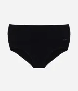 Bombacha alta de microfibra color crudo, con textura acanalada y trenzada, sin costuras y con laterales anchos.