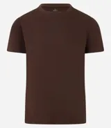 Remera muscle de hombre, color marrón claro, confeccionada en media malla, de cuello redondo y manga corta.