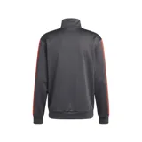 Campera deportiva Adidas de cuello alto y cierre frontal completo, modelo Audi Revolut F1 Team en color gris oscuro con las icónicas tres tiras rojas en las mangas. Cuenta con el logo de Adidas y el emblema del equipo de Fórmula 1 estampados en el pecho.