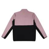 Canguro Rivvia de polar fleece con medio cierre, color rosa y negro, con logo estampado en el pecho.